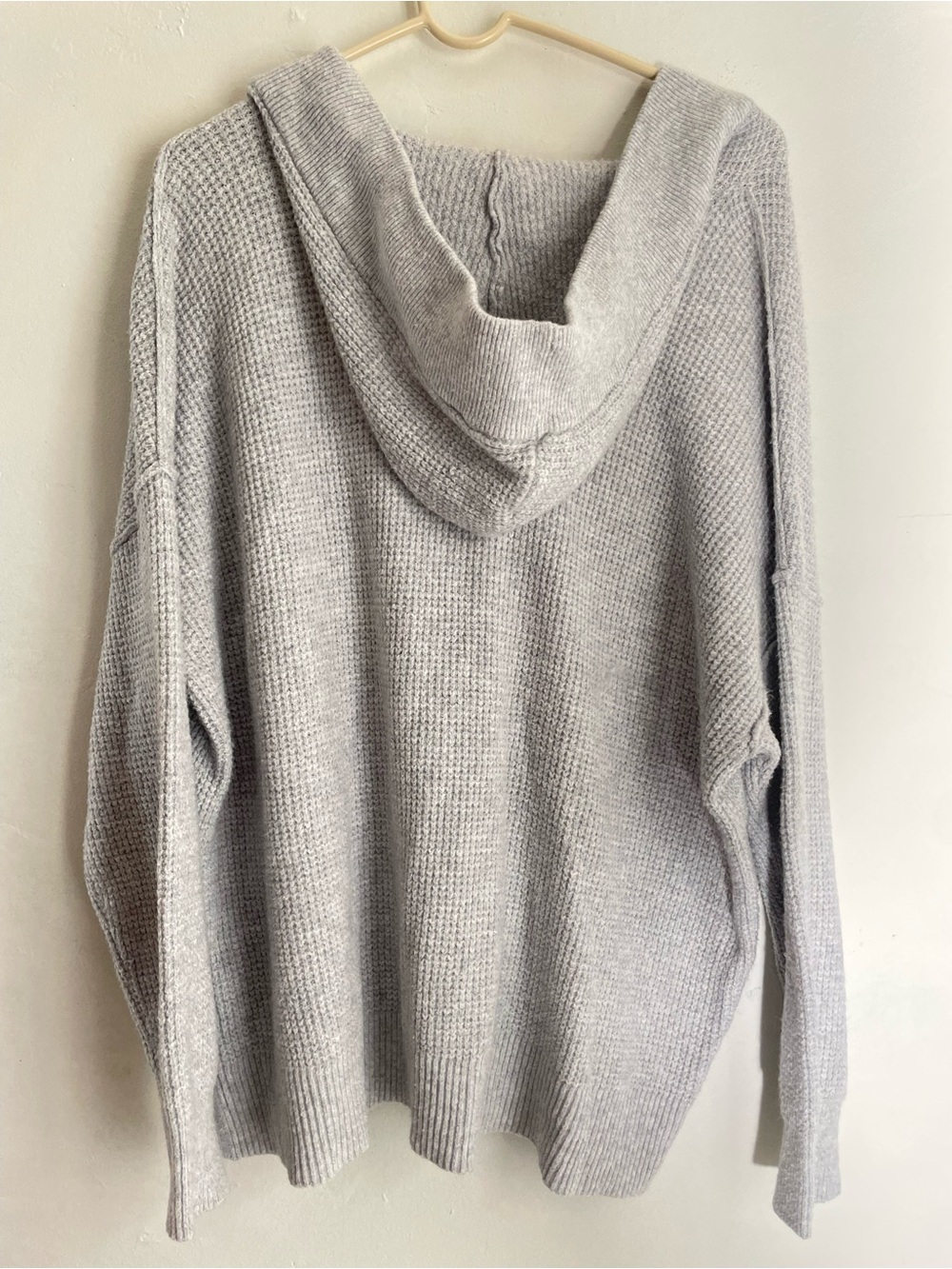 Aerie CozyUp Waffle Knit Sweater Hoodie Heather Gray Sz XL - Picture 9 of 12